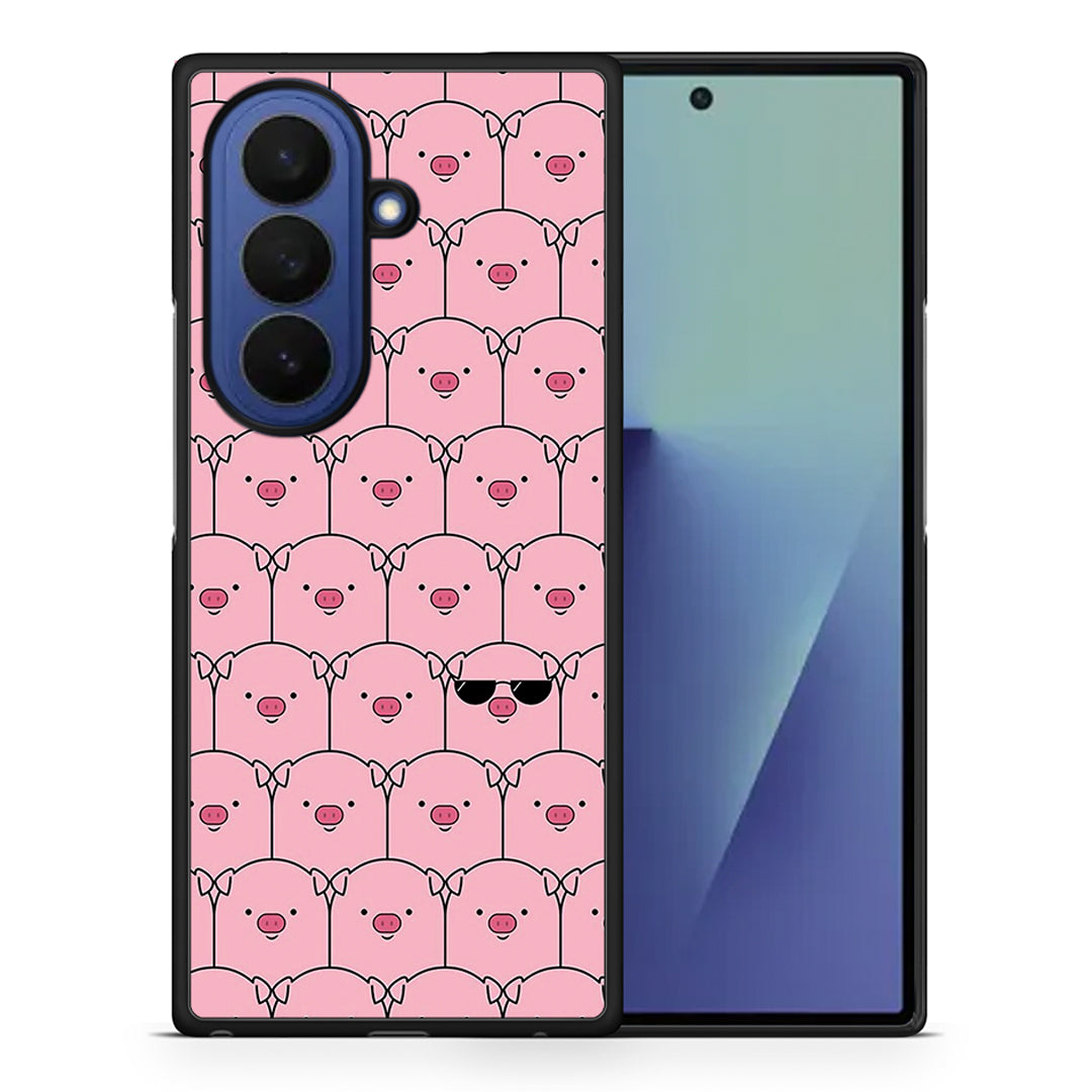 Θήκη Samsung Galaxy Z Fold7 Pig Glasses από τη Smartfits με σχέδιο στο πίσω μέρος και μαύρο περίβλημα | Samsung Galaxy Z Fold7 Pig Glasses case with colorful back and black bezels