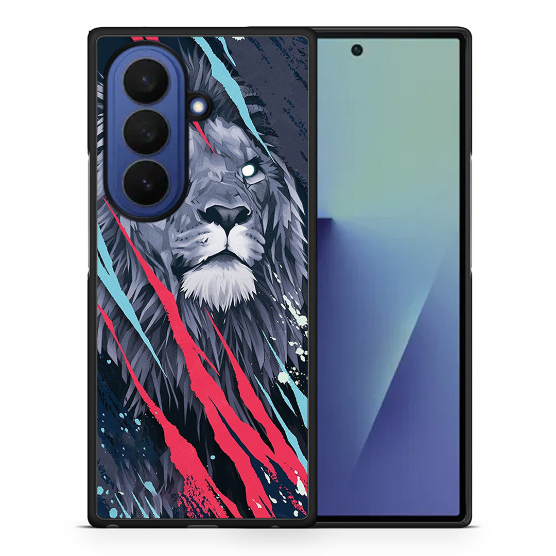 Θήκη Samsung Galaxy Z Fold7 Lion Designer PopArt από τη Smartfits με σχέδιο στο πίσω μέρος και μαύρο περίβλημα | Samsung Galaxy Z Fold7 Lion Designer PopArt case with colorful back and black bezels