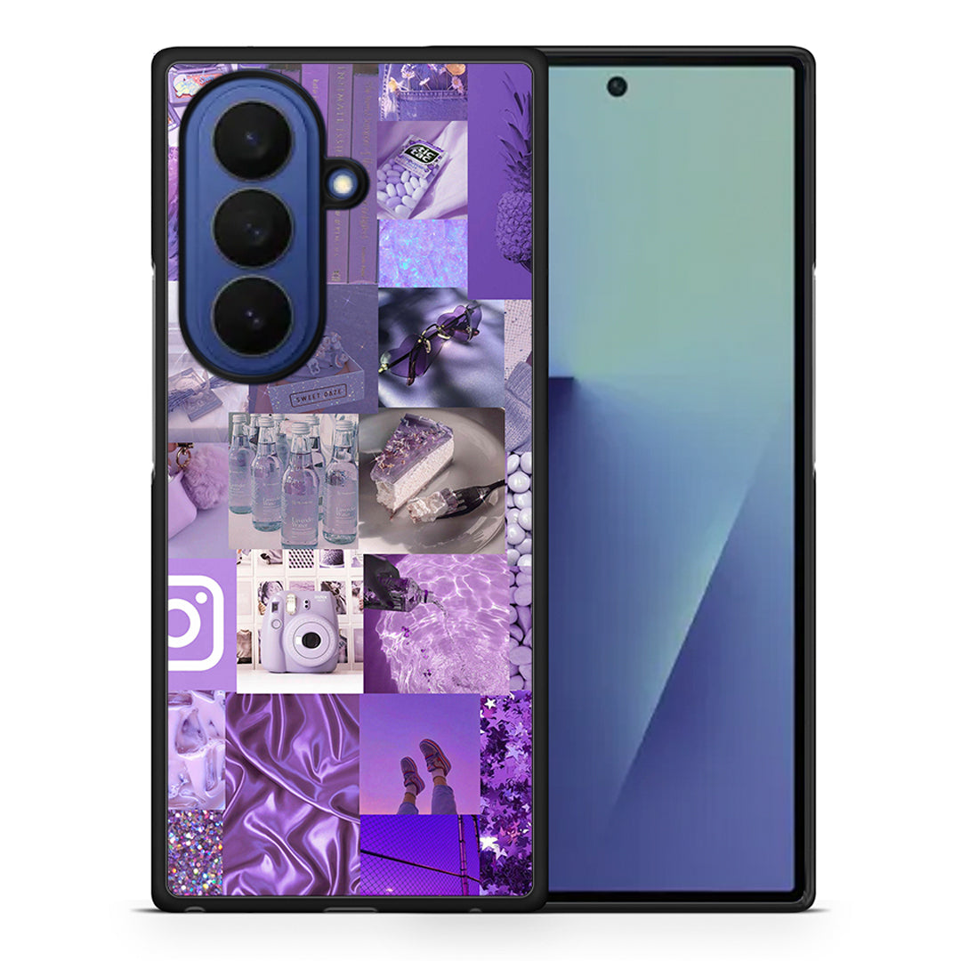 Θήκη Samsung Galaxy Z Fold7 Purple Aesthetic Collage από τη Smartfits με σχέδιο στο πίσω μέρος και μαύρο περίβλημα | Samsung Galaxy Z Fold7 Purple Aesthetic Collage case with colorful back and black bezels