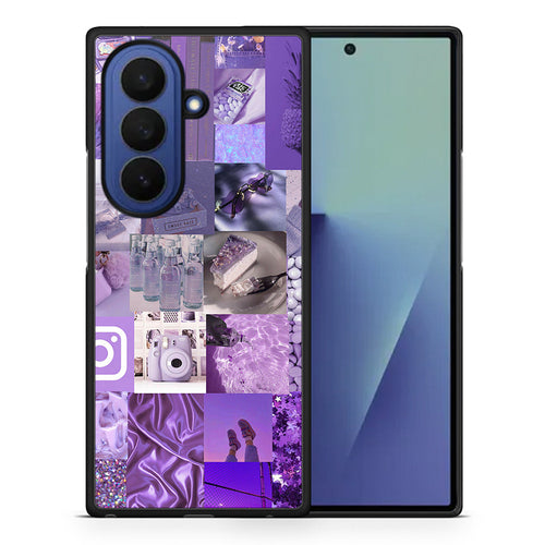 Θήκη Samsung Galaxy Z Fold7 Purple Aesthetic Collage από τη Smartfits με σχέδιο στο πίσω μέρος και μαύρο περίβλημα | Samsung Galaxy Z Fold7 Purple Aesthetic Collage case with colorful back and black bezels
