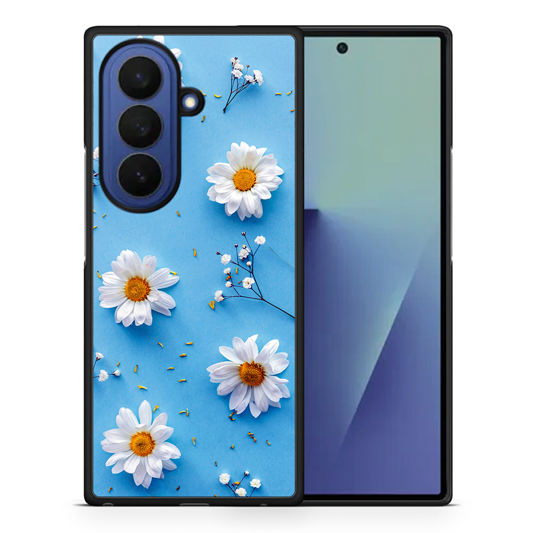 Θήκη Samsung Galaxy Z Fold7 Real Daisies από τη Smartfits με σχέδιο στο πίσω μέρος και μαύρο περίβλημα | Samsung Galaxy Z Fold7 Real Daisies case with colorful back and black bezels