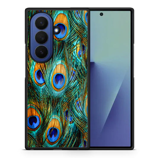 Θήκη Samsung Galaxy Z Fold7 Real Peacock Feathers από τη Smartfits με σχέδιο στο πίσω μέρος και μαύρο περίβλημα | Samsung Galaxy Z Fold7 Real Peacock Feathers case with colorful back and black bezels
