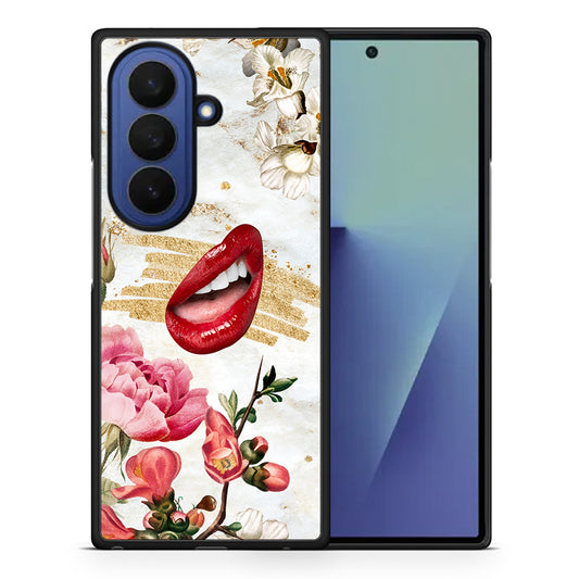 Θήκη Samsung Galaxy Z Fold7 Red Lips από τη Smartfits με σχέδιο στο πίσω μέρος και μαύρο περίβλημα | Samsung Galaxy Z Fold7 Red Lips case with colorful back and black bezels