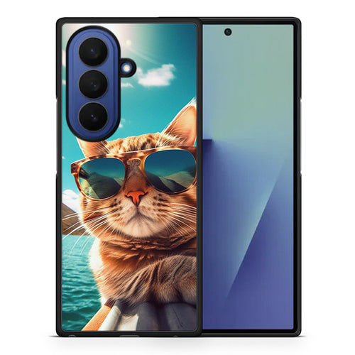 Θήκη Samsung Galaxy Z Fold7 Summer Cat από τη Smartfits με σχέδιο στο πίσω μέρος και μαύρο περίβλημα | Samsung Galaxy Z Fold7 Summer Cat case with colorful back and black bezels