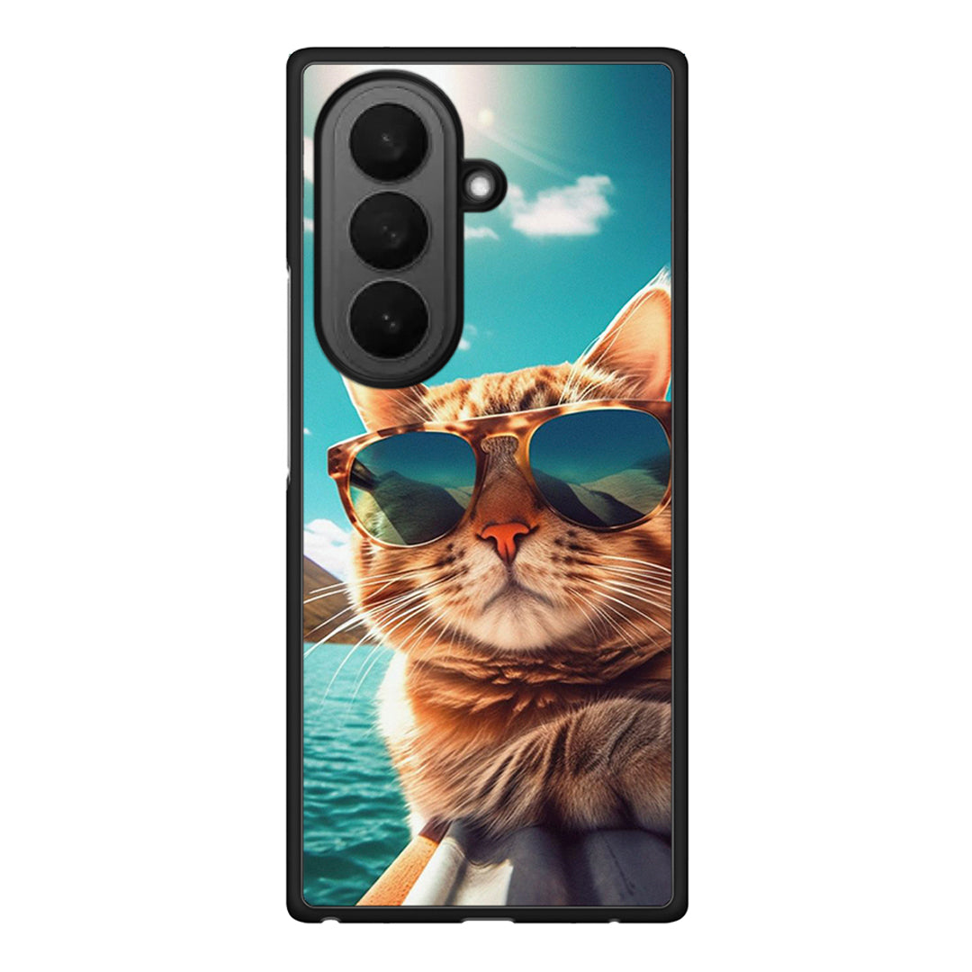 Samsung Galaxy Z Fold7 Summer Cat θήκη από τη Smartfits με σχέδιο στο πίσω μέρος και μαύρο περίβλημα | Smartphone case with colorful back and black bezels by Smartfits