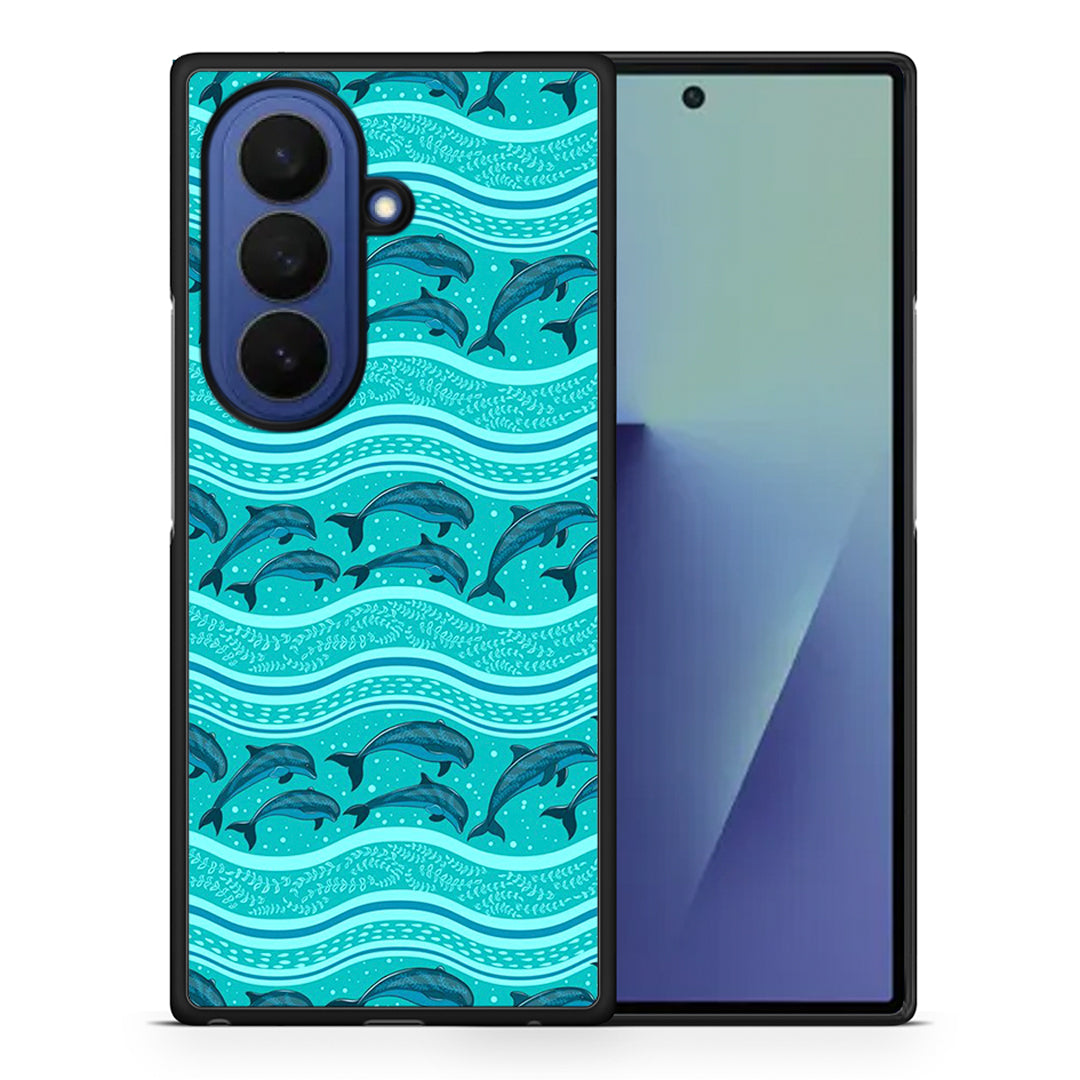 Θήκη Samsung Galaxy Z Fold7 Swimming Dolphins από τη Smartfits με σχέδιο στο πίσω μέρος και μαύρο περίβλημα | Samsung Galaxy Z Fold7 Swimming Dolphins case with colorful back and black bezels
