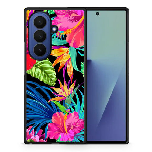 Θήκη Samsung Galaxy Z Fold7 Tropical Flowers από τη Smartfits με σχέδιο στο πίσω μέρος και μαύρο περίβλημα | Samsung Galaxy Z Fold7 Tropical Flowers case with colorful back and black bezels