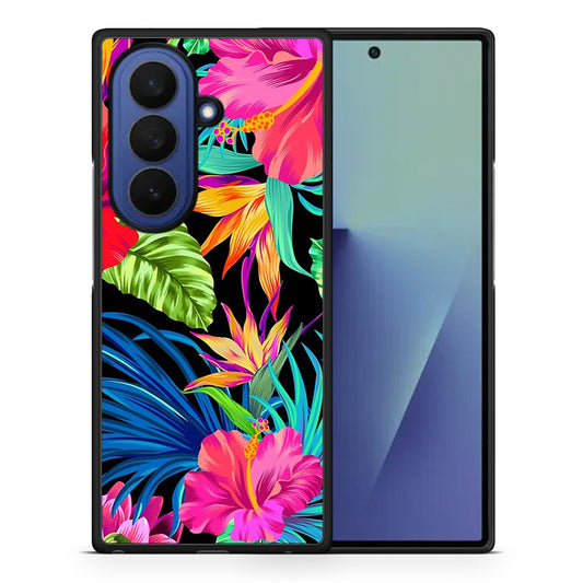 Θήκη Samsung Galaxy Z Fold7 Tropical Flowers από τη Smartfits με σχέδιο στο πίσω μέρος και μαύρο περίβλημα | Samsung Galaxy Z Fold7 Tropical Flowers case with colorful back and black bezels