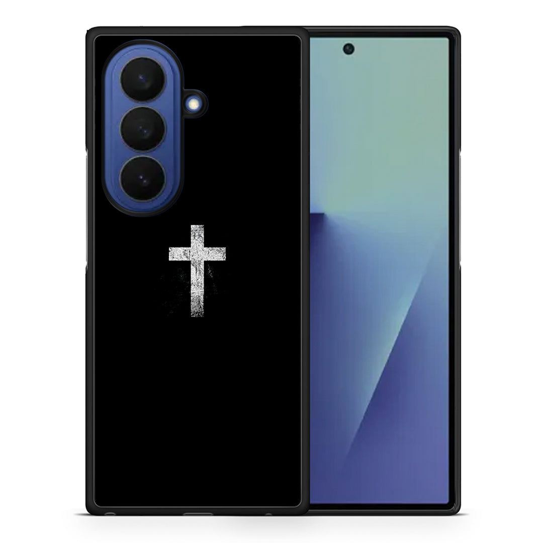 Θήκη Samsung Galaxy Z Fold7 White Cross από τη Smartfits με σχέδιο στο πίσω μέρος και μαύρο περίβλημα | Samsung Galaxy Z Fold7 White Cross case with colorful back and black bezels