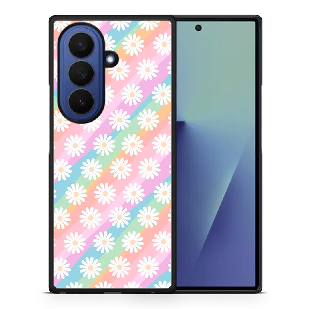 Θήκη Samsung Galaxy Z Fold7 White Daisies από τη Smartfits με σχέδιο στο πίσω μέρος και μαύρο περίβλημα | Samsung Galaxy Z Fold7 White Daisies case with colorful back and black bezels