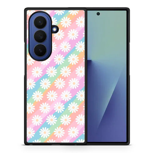 Θήκη Samsung Galaxy Z Fold7 White Daisies από τη Smartfits με σχέδιο στο πίσω μέρος και μαύρο περίβλημα | Samsung Galaxy Z Fold7 White Daisies case with colorful back and black bezels