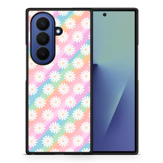 Θήκη Samsung Galaxy Z Fold7 White Daisies από τη Smartfits με σχέδιο στο πίσω μέρος και μαύρο περίβλημα | Samsung Galaxy Z Fold7 White Daisies case with colorful back and black bezels