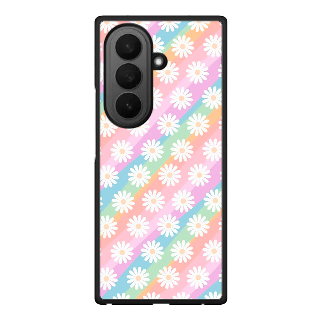 Samsung Galaxy Z Fold7 White Daisies θήκη από τη Smartfits με σχέδιο στο πίσω μέρος και μαύρο περίβλημα | Smartphone case with colorful back and black bezels by Smartfits