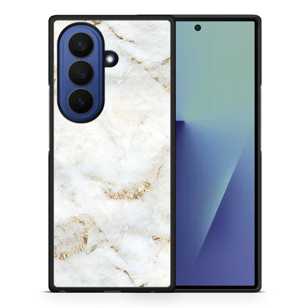 Θήκη Samsung Galaxy Z Fold7 White Gold Marble από τη Smartfits με σχέδιο στο πίσω μέρος και μαύρο περίβλημα | Samsung Galaxy Z Fold7 White Gold Marble case with colorful back and black bezels