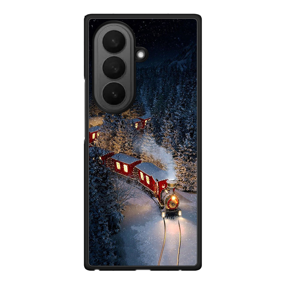 Samsung Galaxy Z Fold7 Xmas Train θήκη από τη Smartfits με σχέδιο στο πίσω μέρος και μαύρο περίβλημα | Smartphone case with colorful back and black bezels by Smartfits