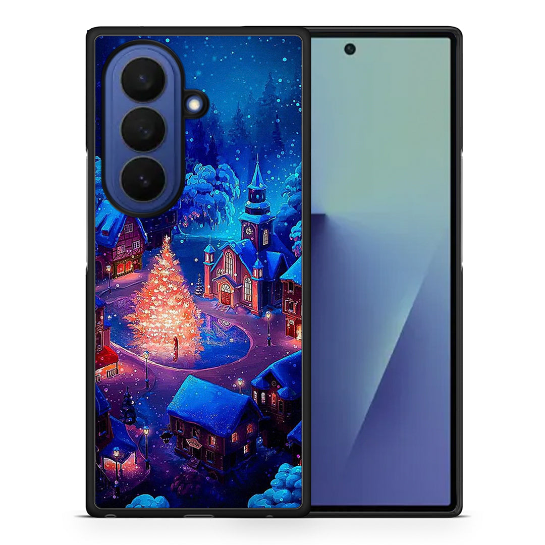 Θήκη Samsung Galaxy Z Fold7 Xmas Village από τη Smartfits με σχέδιο στο πίσω μέρος και μαύρο περίβλημα | Samsung Galaxy Z Fold7 Xmas Village case with colorful back and black bezels