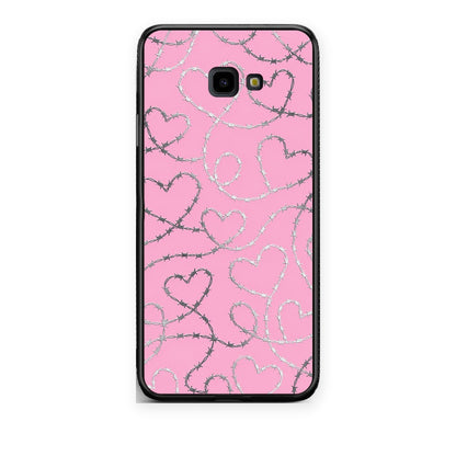 Θήκη Samsung Galaxy J4+ Barbed Wire Hearts on Pink από τη Smartfits με σχέδιο στο πίσω μέρος και μαύρο περίβλημα | Samsung Galaxy J4+ Barbed Wire Hearts on Pink case with colorful back and black bezels