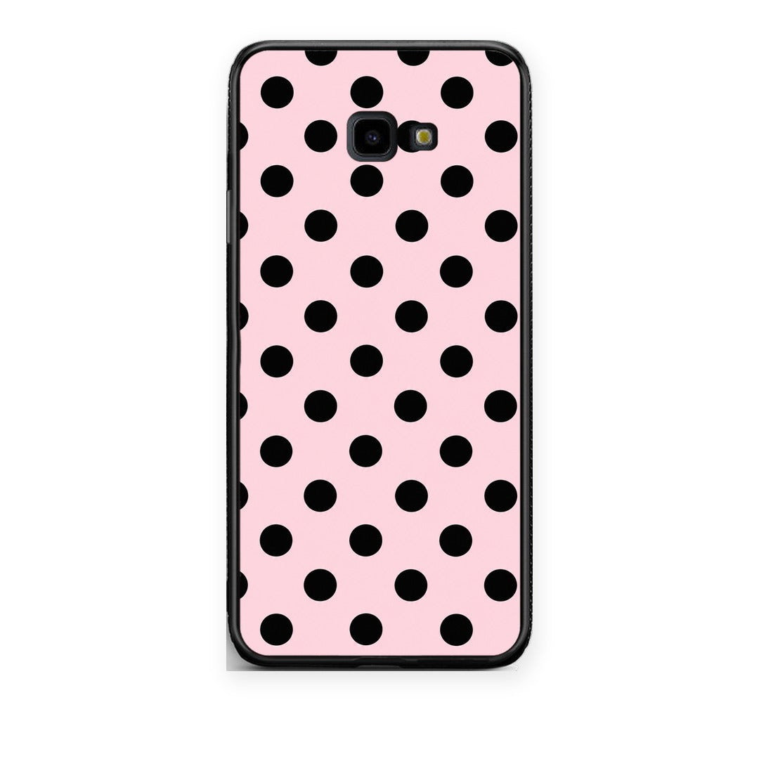 Θήκη Samsung Galaxy J4+ Black Polka Dots on Pink από τη Smartfits με σχέδιο στο πίσω μέρος και μαύρο περίβλημα | Samsung Galaxy J4+ Black Polka Dots on Pink case with colorful back and black bezels