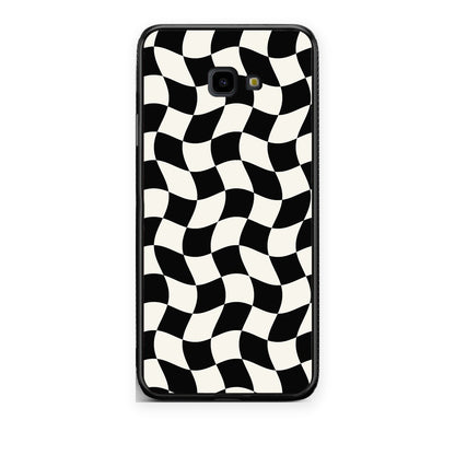 Θήκη Samsung Galaxy J4+ Black and Cream Wavy Checkerboard από τη Smartfits με σχέδιο στο πίσω μέρος και μαύρο περίβλημα | Samsung Galaxy J4+ Black and Cream Wavy Checkerboard case with colorful back and black bezels
