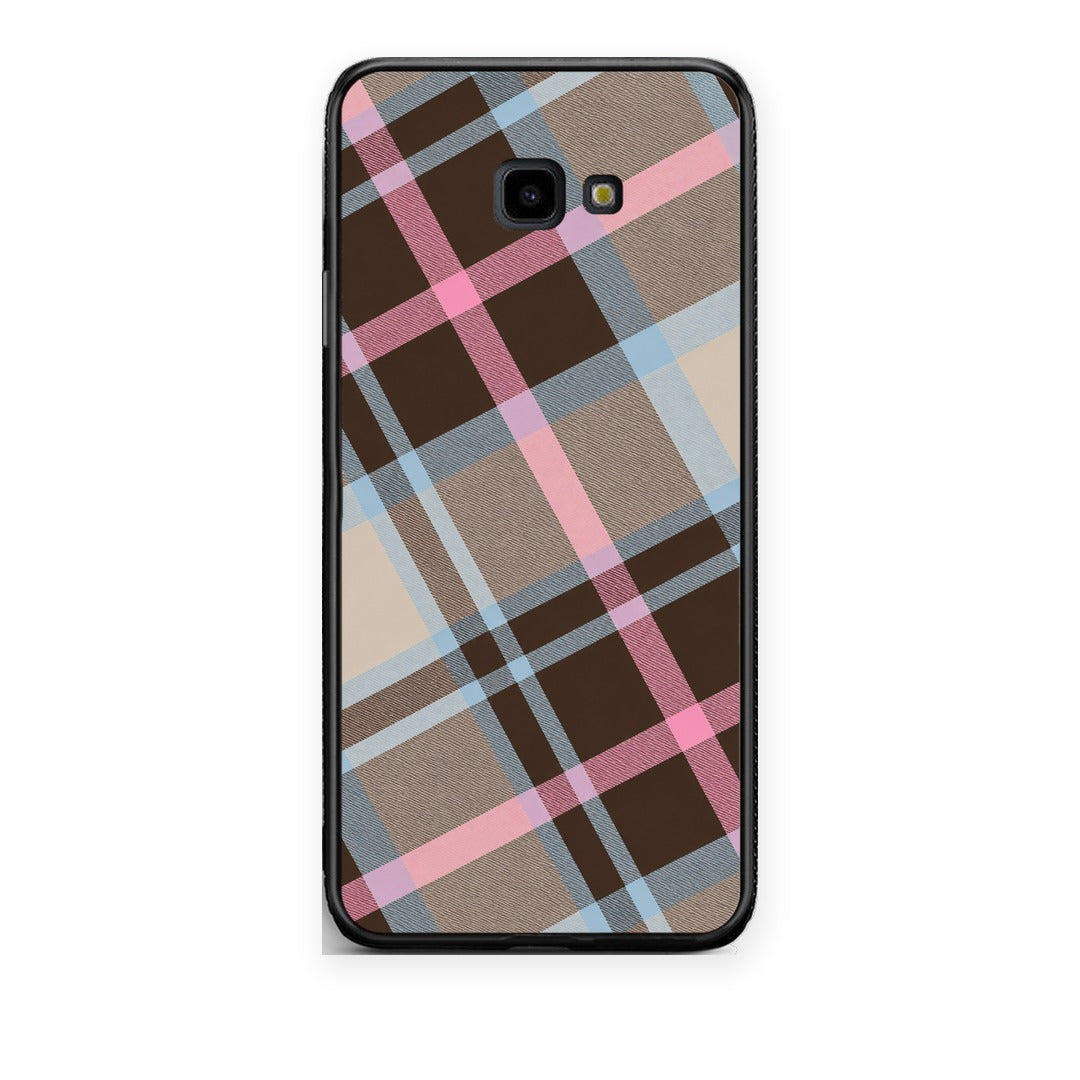Θήκη Samsung Galaxy J4+ Brown Pink and Blue Diagonal Plaid από τη Smartfits με σχέδιο στο πίσω μέρος και μαύρο περίβλημα | Samsung Galaxy J4+ Brown Pink and Blue Diagonal Plaid case with colorful back and black bezels