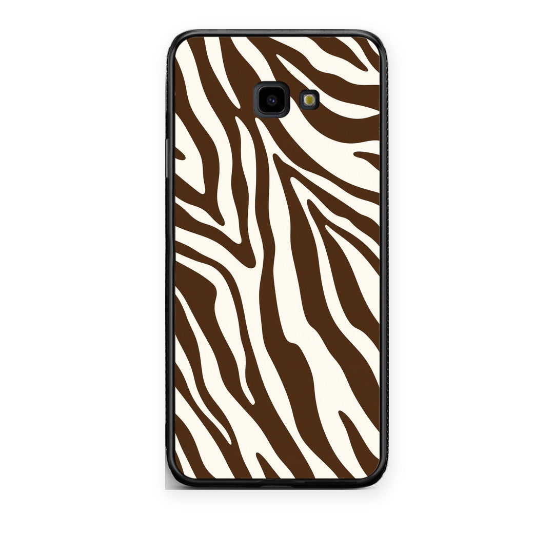 Θήκη Samsung Galaxy J4+ Brown and Cream Zebra Stripes από τη Smartfits με σχέδιο στο πίσω μέρος και μαύρο περίβλημα | Samsung Galaxy J4+ Brown and Cream Zebra Stripes case with colorful back and black bezels