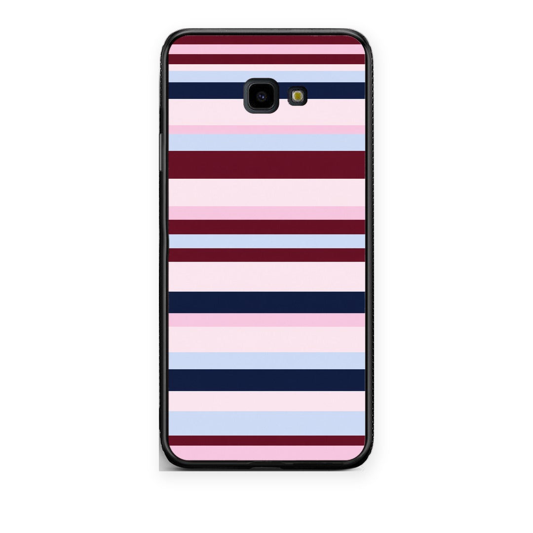 Θήκη Samsung Galaxy J4+ Burgundy Pink and Blue Horizontal Stripes από τη Smartfits με σχέδιο στο πίσω μέρος και μαύρο περίβλημα | Samsung Galaxy J4+ Burgundy Pink and Blue Horizontal Stripes case with colorful back and black bezels