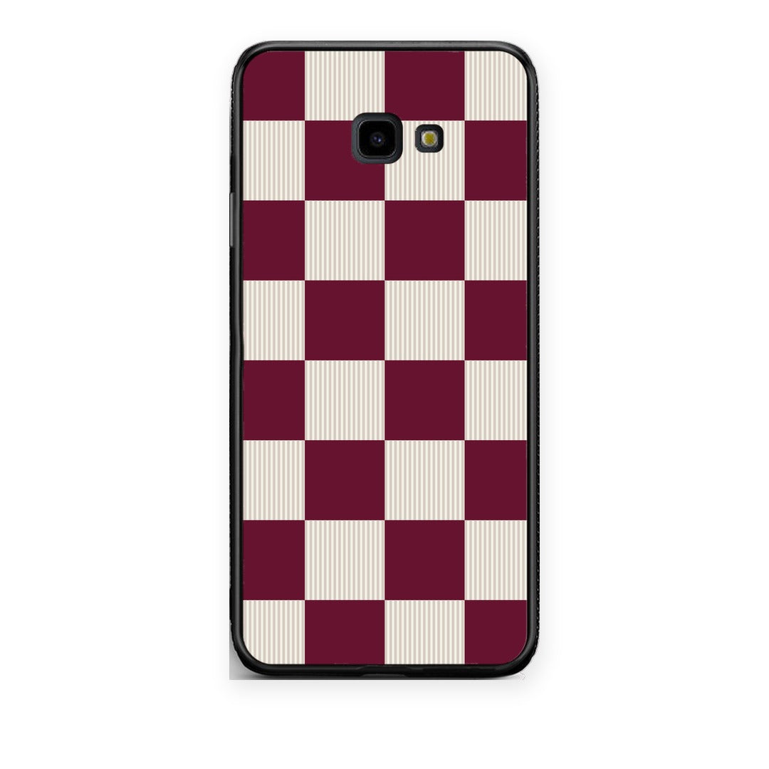 Θήκη Samsung Galaxy J4+ Burgundy and Cream Striped Checks από τη Smartfits με σχέδιο στο πίσω μέρος και μαύρο περίβλημα | Samsung Galaxy J4+ Burgundy and Cream Striped Checks case with colorful back and black bezels