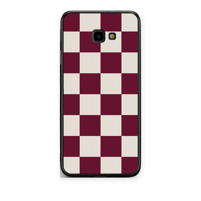 Θήκη Samsung Galaxy J4+ Burgundy and Cream Striped Checks από τη Smartfits με σχέδιο στο πίσω μέρος και μαύρο περίβλημα | Samsung Galaxy J4+ Burgundy and Cream Striped Checks case with colorful back and black bezels