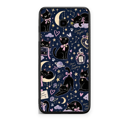Θήκη Samsung Galaxy J4+ Celestial Black Cats on Navy από τη Smartfits με σχέδιο στο πίσω μέρος και μαύρο περίβλημα | Samsung Galaxy J4+ Celestial Black Cats on Navy case with colorful back and black bezels
