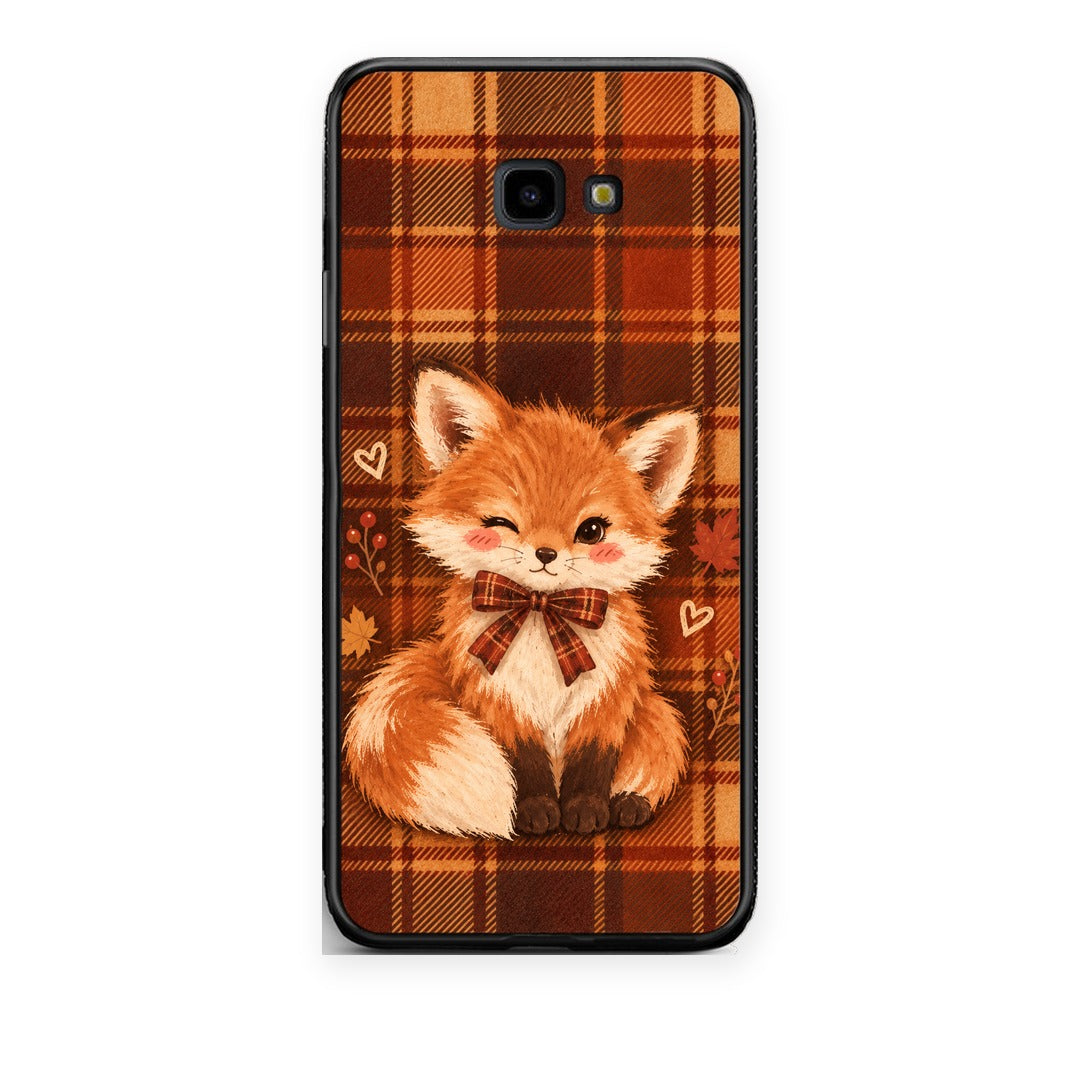 Θήκη Samsung Galaxy J4+ Fox on Autumn Tartan από τη Smartfits με σχέδιο στο πίσω μέρος και μαύρο περίβλημα | Samsung Galaxy J4+ Fox on Autumn Tartan case with colorful back and black bezels