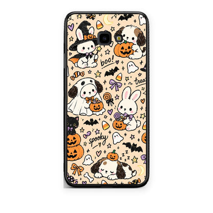 Θήκη Samsung Galaxy J4+ Halloween Puppies and Friends on Cream από τη Smartfits με σχέδιο στο πίσω μέρος και μαύρο περίβλημα | Samsung Galaxy J4+ Halloween Puppies and Friends on Cream case with colorful back and black bezels
