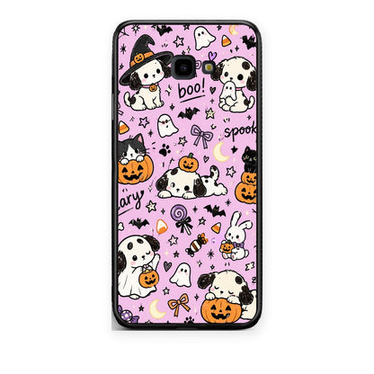 Θήκη Samsung Galaxy J4+ Halloween Puppies and Friends on Lilac από τη Smartfits με σχέδιο στο πίσω μέρος και μαύρο περίβλημα | Samsung Galaxy J4+ Halloween Puppies and Friends on Lilac case with colorful back and black bezels