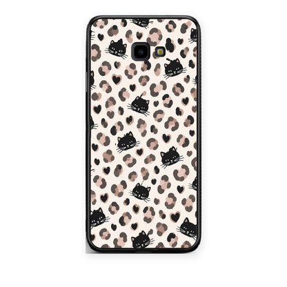 Θήκη Samsung Galaxy J4+ Leopard Spots and Black Cats on Cream από τη Smartfits με σχέδιο στο πίσω μέρος και μαύρο περίβλημα | Samsung Galaxy J4+ Leopard Spots and Black Cats on Cream case with colorful back and black bezels
