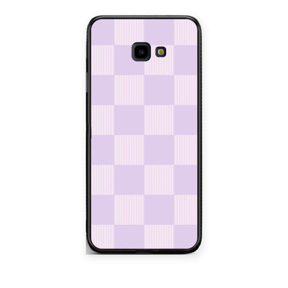 Θήκη Samsung Galaxy J4+ Lilac and Cream Striped Checks από τη Smartfits με σχέδιο στο πίσω μέρος και μαύρο περίβλημα | Samsung Galaxy J4+ Lilac and Cream Striped Checks case with colorful back and black bezels