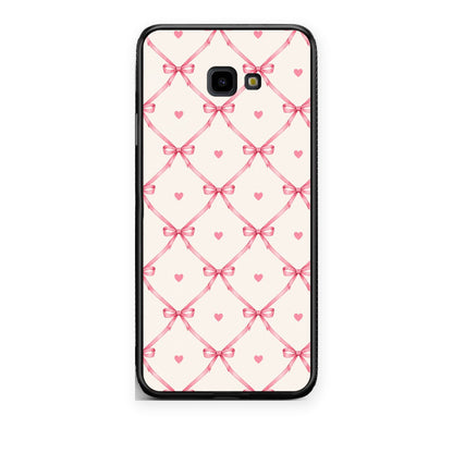 Θήκη Samsung Galaxy J4+ Pink Bow Lattice and Hearts on Cream από τη Smartfits με σχέδιο στο πίσω μέρος και μαύρο περίβλημα | Samsung Galaxy J4+ Pink Bow Lattice and Hearts on Cream case with colorful back and black bezels