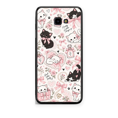 Θήκη Samsung Galaxy J4+ Pink Bows and Kittens Collage από τη Smartfits με σχέδιο στο πίσω μέρος και μαύρο περίβλημα | Samsung Galaxy J4+ Pink Bows and Kittens Collage case with colorful back and black bezels