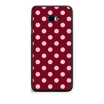 Θήκη Samsung Galaxy J4+ Pink Polka Dots on Burgundy από τη Smartfits με σχέδιο στο πίσω μέρος και μαύρο περίβλημα | Samsung Galaxy J4+ Pink Polka Dots on Burgundy case with colorful back and black bezels