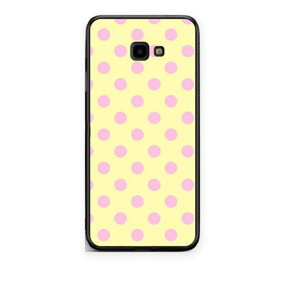 Θήκη Samsung Galaxy J4+ Pink Polka Dots on Yellow από τη Smartfits με σχέδιο στο πίσω μέρος και μαύρο περίβλημα | Samsung Galaxy J4+ Pink Polka Dots on Yellow case with colorful back and black bezels