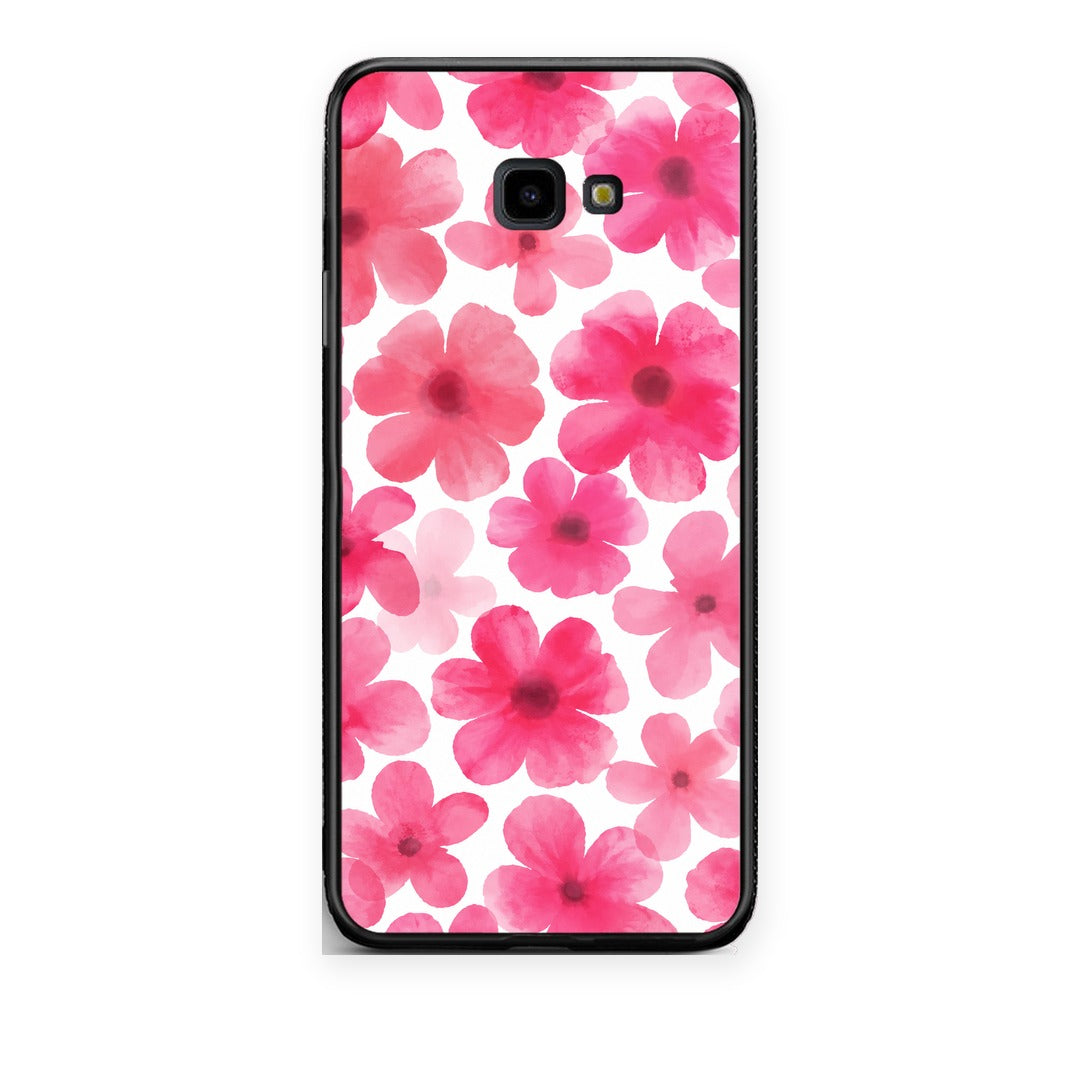 Θήκη Samsung Galaxy J4+ Pink Watercolour Flowers on White από τη Smartfits με σχέδιο στο πίσω μέρος και μαύρο περίβλημα | Samsung Galaxy J4+ Pink Watercolour Flowers on White case with colorful back and black bezels