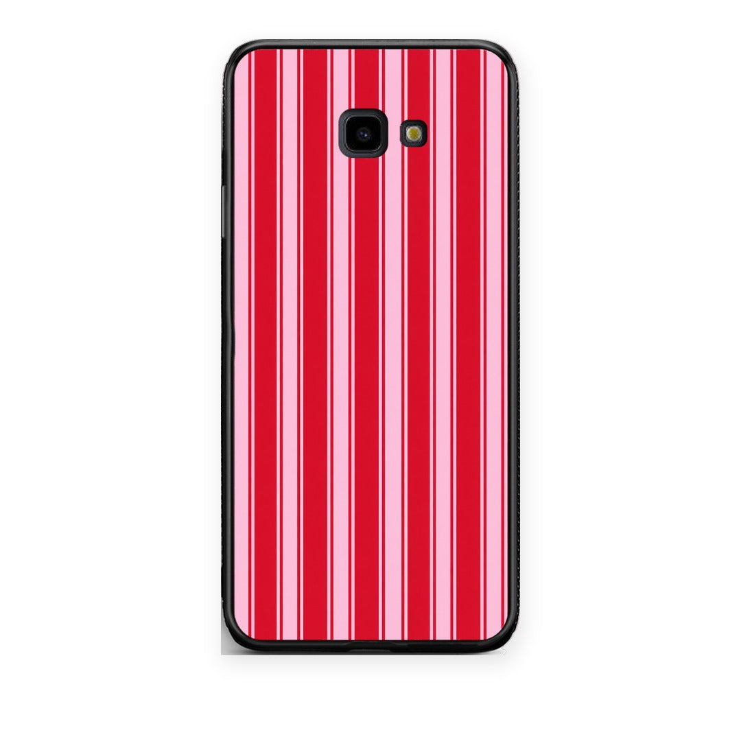 Θήκη Samsung Galaxy J4+ Red and Pink Vertical Pinstripes από τη Smartfits με σχέδιο στο πίσω μέρος και μαύρο περίβλημα | Samsung Galaxy J4+ Red and Pink Vertical Pinstripes case with colorful back and black bezels