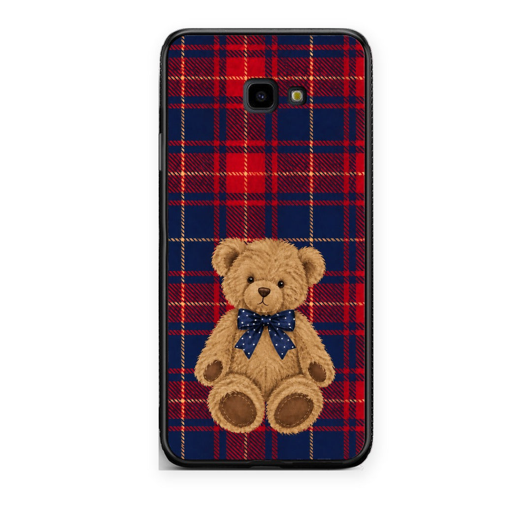 Θήκη Samsung Galaxy J4+ Teddy Bear on Red and Navy Tartan από τη Smartfits με σχέδιο στο πίσω μέρος και μαύρο περίβλημα | Samsung Galaxy J4+ Teddy Bear on Red and Navy Tartan case with colorful back and black bezels