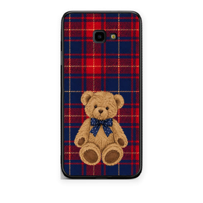 Θήκη Samsung Galaxy J4+ Teddy Bear on Red and Navy Tartan από τη Smartfits με σχέδιο στο πίσω μέρος και μαύρο περίβλημα | Samsung Galaxy J4+ Teddy Bear on Red and Navy Tartan case with colorful back and black bezels