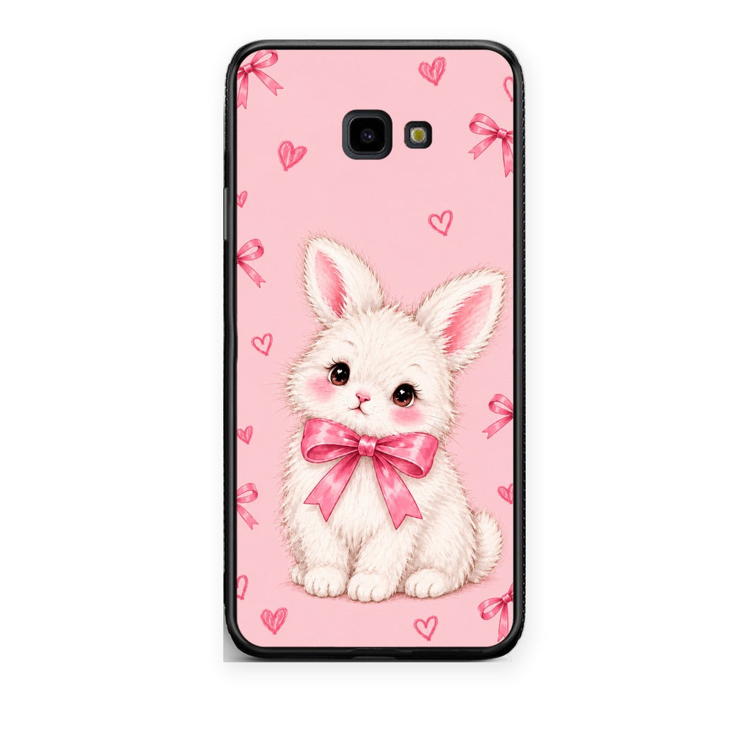 Θήκη Samsung Galaxy J4+ White Bunny and Pink Bows από τη Smartfits με σχέδιο στο πίσω μέρος και μαύρο περίβλημα | Samsung Galaxy J4+ White Bunny and Pink Bows case with colorful back and black bezels