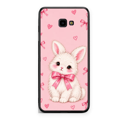 Θήκη Samsung Galaxy J4+ White Bunny and Pink Bows από τη Smartfits με σχέδιο στο πίσω μέρος και μαύρο περίβλημα | Samsung Galaxy J4+ White Bunny and Pink Bows case with colorful back and black bezels