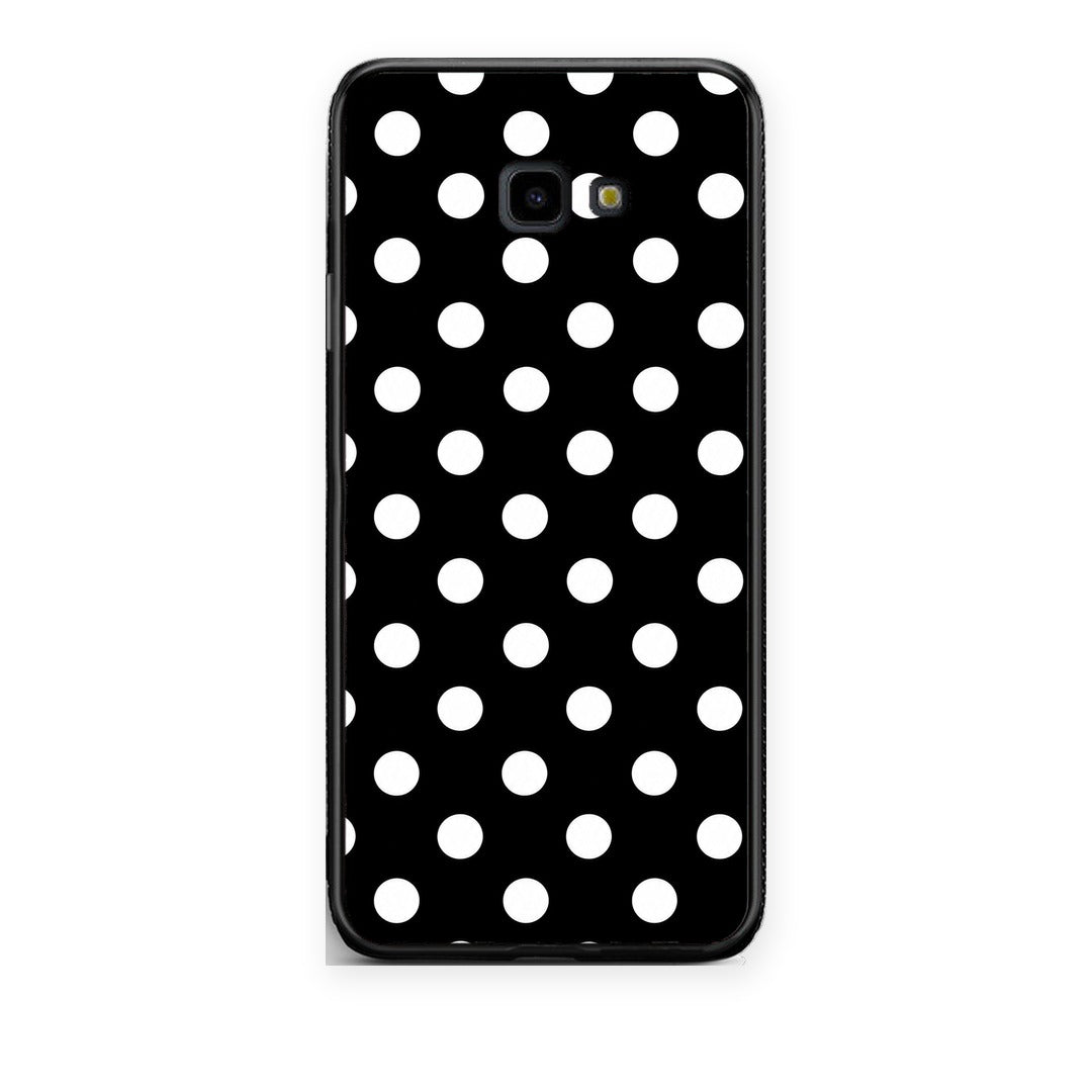 Θήκη Samsung Galaxy J4+ White Polka Dots on Black από τη Smartfits με σχέδιο στο πίσω μέρος και μαύρο περίβλημα | Samsung Galaxy J4+ White Polka Dots on Black case with colorful back and black bezels
