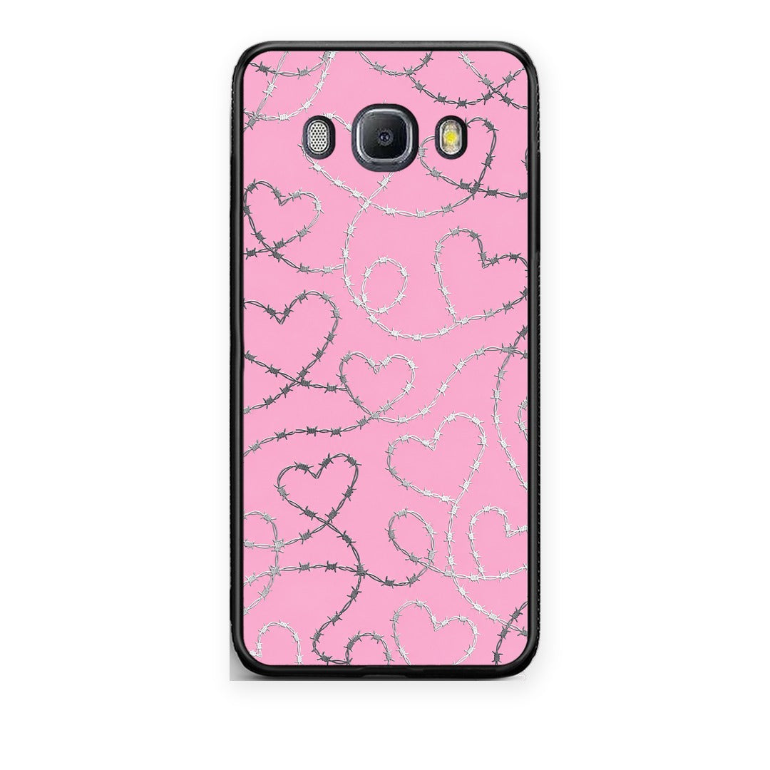 Θήκη Samsung Galaxy J7 2016 Barbed Wire Hearts on Pink από τη Smartfits με σχέδιο στο πίσω μέρος και μαύρο περίβλημα | Samsung Galaxy J7 2016 Barbed Wire Hearts on Pink case with colorful back and black bezels