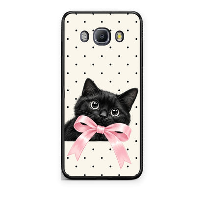 Θήκη Samsung Galaxy J7 2016 Black Kitten Pink Bow and Polka Dots από τη Smartfits με σχέδιο στο πίσω μέρος και μαύρο περίβλημα | Samsung Galaxy J7 2016 Black Kitten Pink Bow and Polka Dots case with colorful back and black bezels