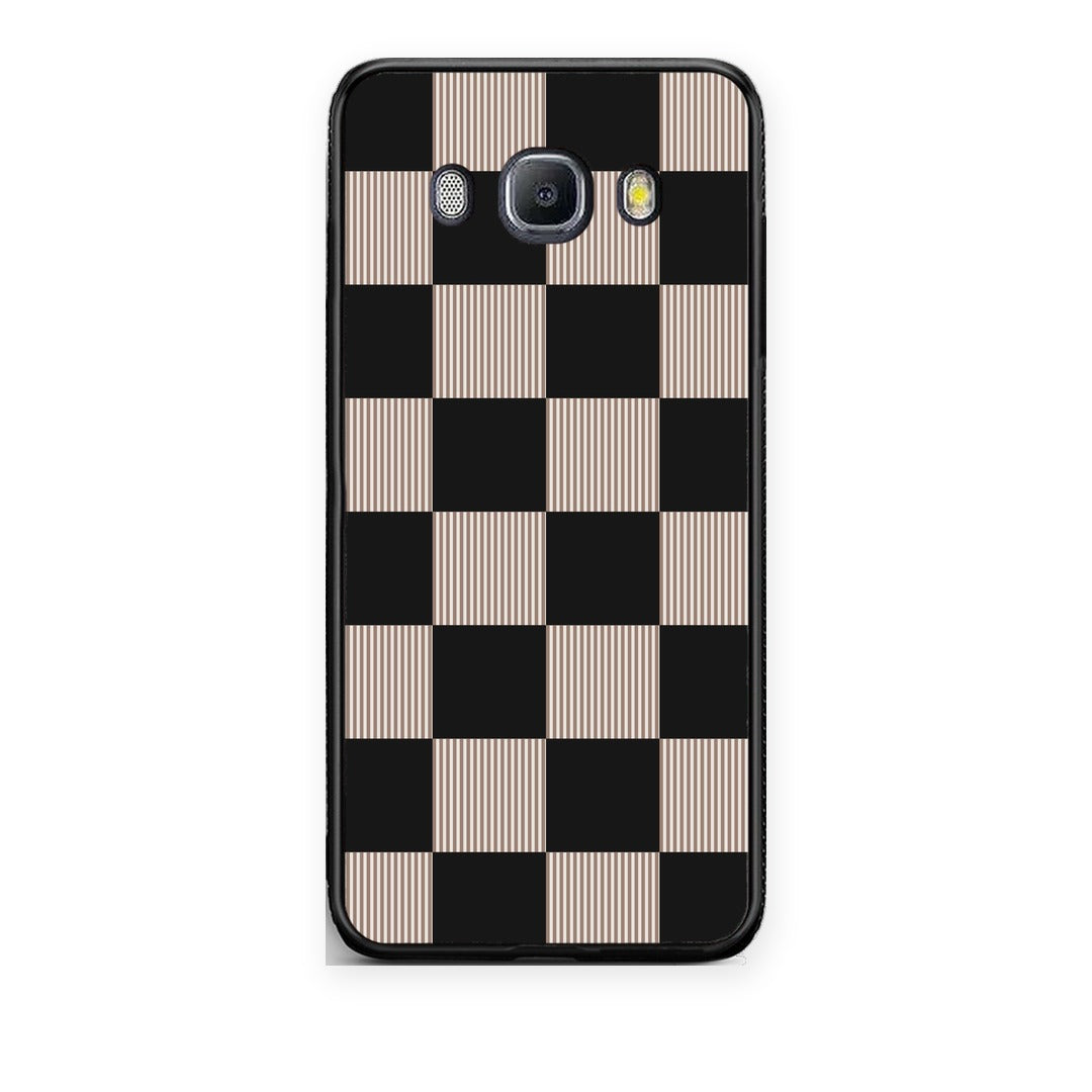 Θήκη Samsung Galaxy J7 2016 Black and Taupe Striped Checks από τη Smartfits με σχέδιο στο πίσω μέρος και μαύρο περίβλημα | Samsung Galaxy J7 2016 Black and Taupe Striped Checks case with colorful back and black bezels