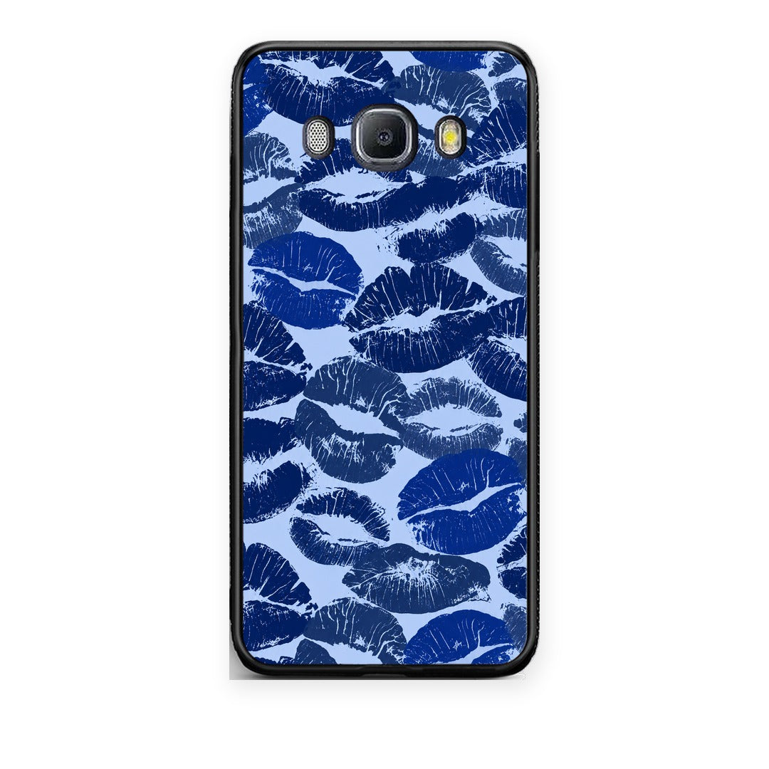 Θήκη Samsung Galaxy J7 2016 Blue Lipstick Kisses από τη Smartfits με σχέδιο στο πίσω μέρος και μαύρο περίβλημα | Samsung Galaxy J7 2016 Blue Lipstick Kisses case with colorful back and black bezels