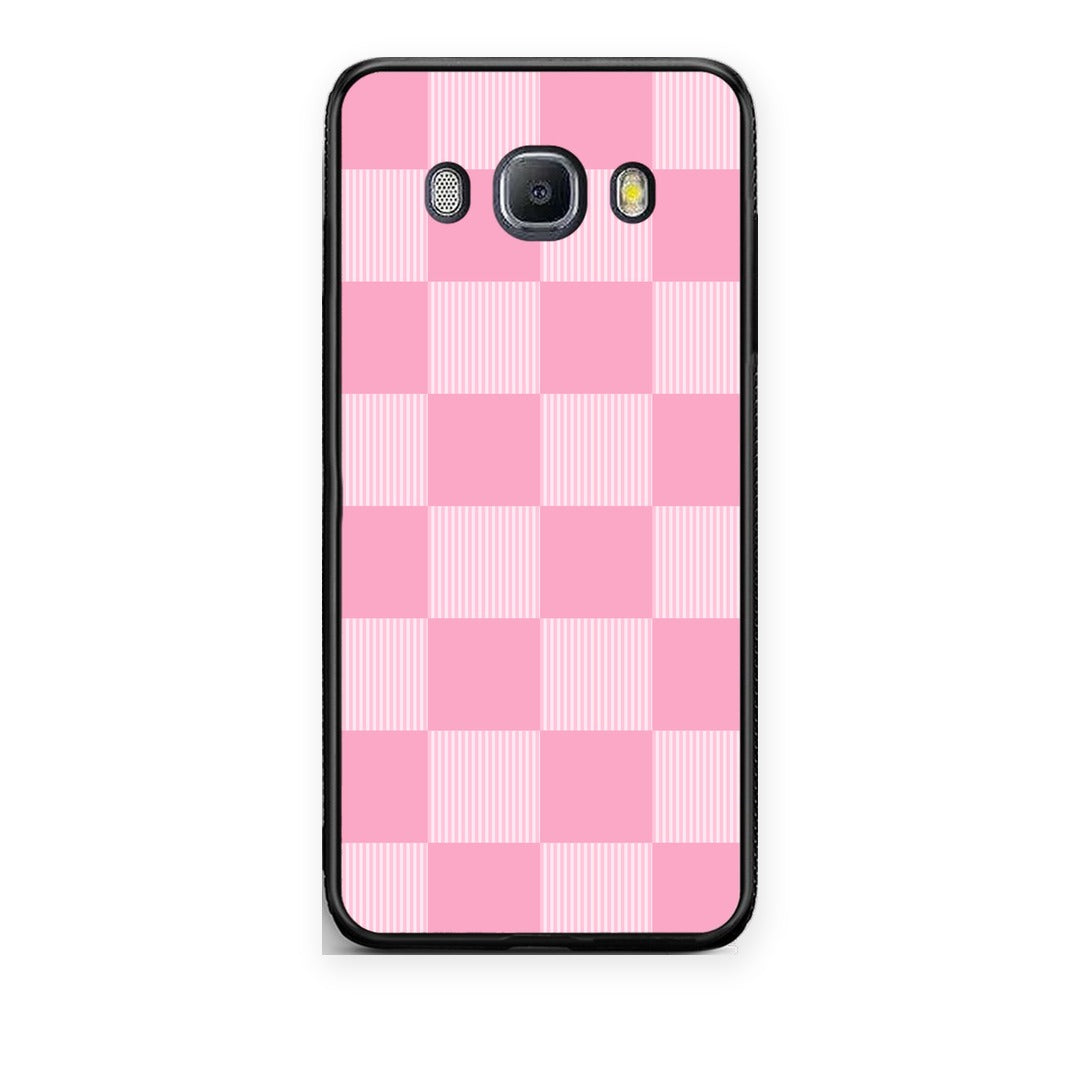 Θήκη Samsung Galaxy J7 2016 Pink and White Striped Checks από τη Smartfits με σχέδιο στο πίσω μέρος και μαύρο περίβλημα | Samsung Galaxy J7 2016 Pink and White Striped Checks case with colorful back and black bezels
